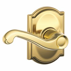 SCHLAGE F10 FLA 505 CAM Door Lever Lockset, Grade 2, Flair/Camelot, Bright Brass, Not Keyed | CT9YGC 49ZJ02