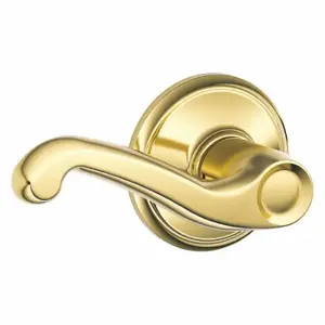 SCHLAGE F10 FLA 505 Door Lever Lockset, Grade 2, Flair, Bright Brass, Not Keyed | CT9YDD 45EH85