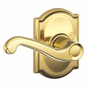 SCHLAGE F10 FLA 605 CAM Door Lever Lockset, Grade 2, Flair/Camelot, Bright Brass, Not Keyed | CT9ZCQ 49ZJ07