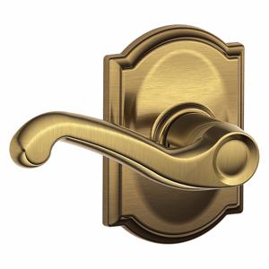 SCHLAGE F10 FLA 609 CAM Door Lever Lockset, Grade 2, Flair/Camelot, Antique Brass, Not Keyed | CT9ZCA 49ZJ11