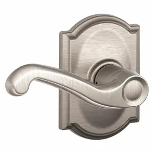 SCHLAGE F10 FLA 619 CAM Door Lever Lockset, Grade 2, Flair/Camelot, Satin Nickel, Not Keyed | CT9ZCR 49ZJ18