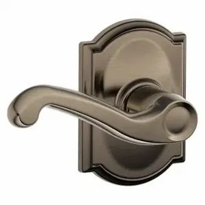 SCHLAGE F10 FLA 620 CAM Door Lever Lockset, Grade 2, Flair/Camelot, Antique Pewter, Not Keyed | CT9YFX 49ZJ22