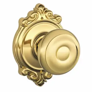 SCHLAGE F10 GEO 605 BRK Knob Lockset, 2, Georgian/Brookshire, Bright Brass, Not Keyed | CT9ZQZ 49ZD12