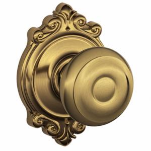 SCHLAGE F10 GEO 609 BRK Knob Lockset, 2, Georgian/Brookshire, Antique Brass, Not Keyed | CT9ZQT 49ZD16