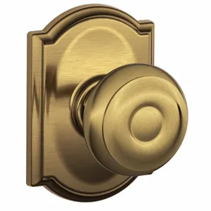 SCHLAGE F10 GEO 609 CAM Knob Lockset, 2, Georgian/Camelot, Antique Brass, Not Keyed | CT9ZRM 49ZD17