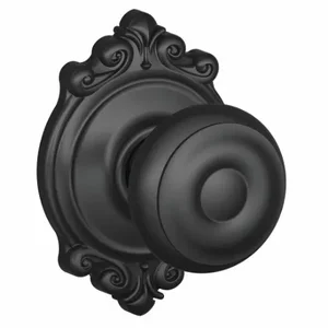 SCHLAGE F10 GEO 622 BRK Knob Lockset, 2, Georgian/Brookshire, Matte Black, Not Keyed | CT9ZRD 49ZD29