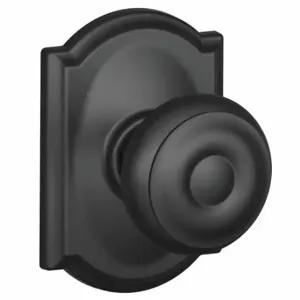 SCHLAGE F10 GEO 622 CAM Knob Lockset, 2, Georgian/Camelot, Matte Black, Not Keyed | CT9ZTJ 49ZD30