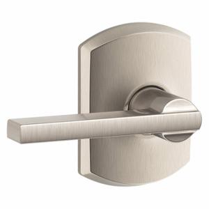 SCHLAGE F10 LAT 619 GRW Door Lever Lockset, Grade 2, Latitude/Greenwich, Satin Nickel, Not Keyed | CT9YLA 457H44