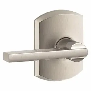 SCHLAGE F10 LAT 619 GRW Door Lever Lockset, Grade 2, Latitude/Greenwich, Satin Nickel, Not Keyed | CT9YLA 457H44