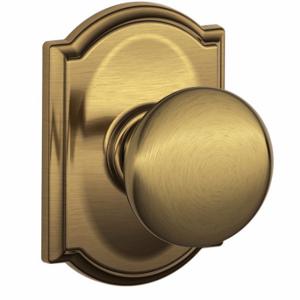 SCHLAGE F10 PLY 609 CAM Knob Lockset, 2, Plymouth/Camelot, Antique Brass, Not Keyed | CU2AAA 49ZD48