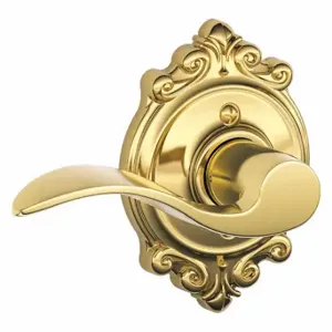 SCHLAGE F170 ACC 605 BRK RH Door Lever Lockset, Grade 2, Accent/Brookshire, Bright Brass, Not Keyed | CT9XNQ 49ZJ97