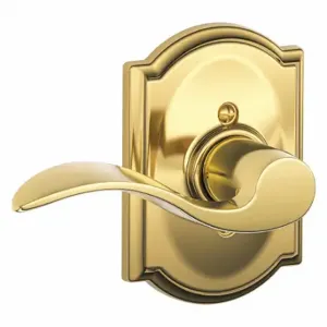 SCHLAGE F170 ACC 605 CAM RH Door Lever Lockset, Grade 2, Accent/Camelot, Bright Brass, Not Keyed | CT9XPV 49ZJ99