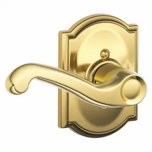 SCHLAGE F170 FLA 605 CAM LH Door Lever Lockset, Grade 2, Flair/Camelot, Bright Brass, Not Keyed | CT9YGB 49ZM38