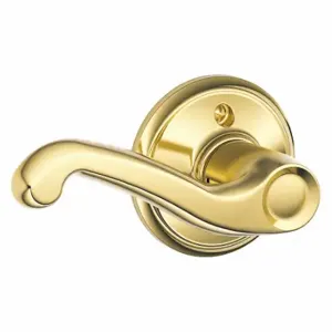 SCHLAGE F170 FLA 605 LH Door Lever Lockset, Grade 2, Flair, Bright Brass, Not Keyed | CT9YDC 49ZM40