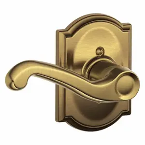 SCHLAGE F170 FLA 609 CAM RH Door Lever Lockset, Grade 2, Flair/Camelot, Antique Brass, Not Keyed | CT9YFN 49ZM49