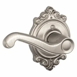 SCHLAGE F170 FLA 619 BRK RH Door Lever Lockset, Grade 2, Flair/Brookshire, Satin Nickel, Not Keyed | CT9YFG 49ZM63