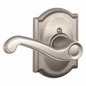 SCHLAGE F170 FLA 619 CAM LH Door Lever Lockset, Grade 2, Flair/Camelot, Satin Nickel, Not Keyed | CT9YGL 49ZM64