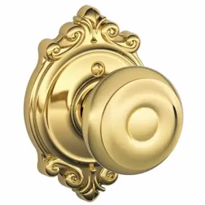 SCHLAGE F170 GEO 605 BRK Knob Lockset, 2, Georgian/Brookshire, Bright Brass, Not Keyed | CT9ZRB 49ZE22