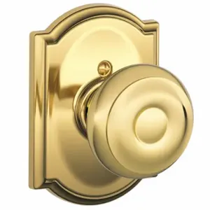 SCHLAGE F170 GEO 605 CAM Knob Lockset, 2, Georgian/Camelot, Bright Brass, Not Keyed | CT9ZTA 49ZE23