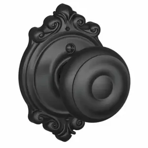 SCHLAGE F170 GEO 622 BRK Knob Lockset, 2, Georgian/Brookshire, Matte Black, Not Keyed | CT9ZRC 49ZE43