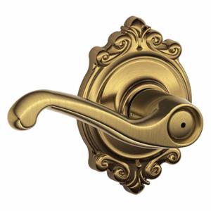 SCHLAGE F40 FLA 609 BRK Door Lever Lockset, Grade 2, Flair/Brooklyn, Antique Brass, Different | CT9YEP 457J82