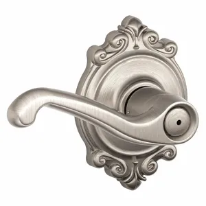 SCHLAGE F40 FLA 619 BRK Door Lever Lockset, Grade 2, Flair/Brooklyn, Satin Nickel, Different | CT9ZFZ 457J88