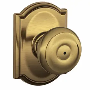 SCHLAGE F40 GEO 609 CAM Knob Lockset, 2, Georgian/Camelot, Antique Brass, Not Keyed | CT9ZRL 49ZF23