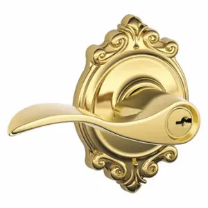 SCHLAGE F51A ACC 505 BRK Door Lever Lockset, Grade 2, Accent/Brookshire, Bright Brass, Different | CT9XNL 49ZR22