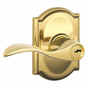 SCHLAGE F51A ACC 505 CAM Door Lever Lockset, Grade 2, Accent/Camelot, Bright Brass, Different | CT9ZFD 49ZR23