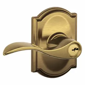 SCHLAGE F51A ACC 609 CAM Door Lever Lockset, Grade 2, Accent/Camelot, Antique Brass, Different | CT9XNZ 49ZR33