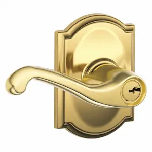 SCHLAGE F51A FLA 505 CAM Door Lever Lockset, Grade 2, Flair/Camelot, Bright Brass, Different | CT9YFZ 49ZR98