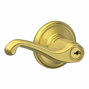 SCHLAGE F51A FLA 608 Door Lever Lockset, Grade 2, Flair, Satin Brass, Different | CT9YDK 49ZT05