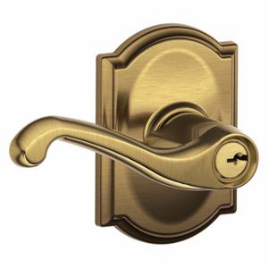 SCHLAGE F51A FLA 609 CAM Door Lever Lockset, Grade 2, Flair/Camelot, Antique Brass, Different | CT9YFL 49ZT08