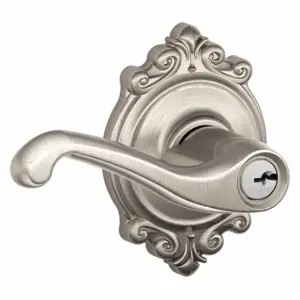 SCHLAGE F51A FLA 619 BRK Door Lever Lockset, Grade 2, Flair/Brookshire, Satin Nickel, Different | CT9YFF 49ZT13