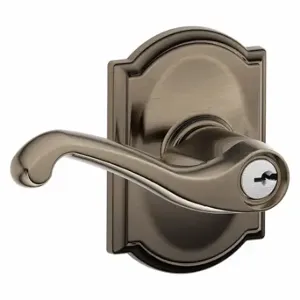 SCHLAGE F51A FLA 620 CAM Door Lever Lockset, Grade 2, Flair/Camelot, Antique Pewter, Different | CT9YFU 49ZT17