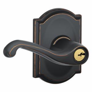 SCHLAGE F51A FLA 716 CAM Door Lever Lockset, Grade 2, Flair/Camelot, Antique Bronze, Different | CT9YFP 49ZT25