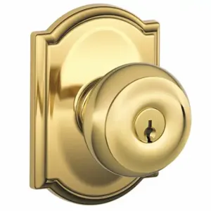 SCHLAGE F51A GEO 605 CAM Knob Lockset, 2, Georgian/Camelot, Bright Brass, Different | CT9ZRY 49ZG24