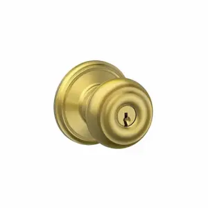 SCHLAGE F51A GEO 608 Knob Lockset, 2, Georgian, Satin Brass, Different | CT9ZPK 49ZG26