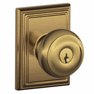 SCHLAGE F51A GEO 609 ADD Knob Lockset, 2, Georgian/Addison, Antique Brass, Different | CT9ZZZ 49ZG27