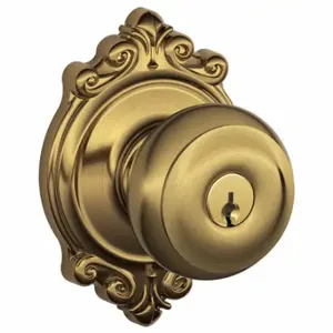 SCHLAGE F51A GEO 609 BRK Knob Lockset, 2, Georgian/Brookshire, Antique Brass, Different | CT9ZQP 49ZG28