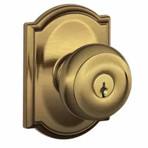 SCHLAGE F51A GEO 609 CAM Knob Lockset, 2, Georgian/Camelot, Antique Brass, Different | CT9ZRK 49ZG29