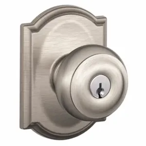 SCHLAGE F51A GEO 619 CAM Knob Lockset, 2, Georgian/Camelot, Satin Nickel, Different | CT9ZTL 49ZG33