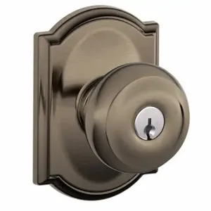 SCHLAGE F51A GEO 620 CAM Knob Lockset, 2, Georgian/Camelot, Antique Pewter, Different | CT9ZRU 49ZG36