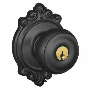 SCHLAGE F51A GEO 622 BRK Knob Lockset, 2, Georgian/Brookshire, Matte Black, Different | CT9ZZP 49ZG40