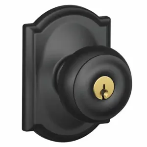 SCHLAGE F51A GEO 622 CAM Knob Lockset, 2, Georgian/Camelot, Matte Black, Different | CT9ZTG 49ZG41