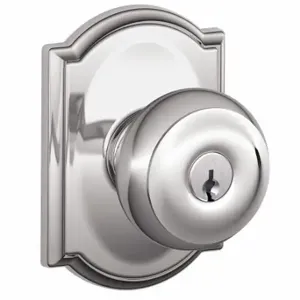 SCHLAGE F51A GEO 625 CAM Knob Lockset, 2, Georgian/Camelot, Chrome, Different | CT9ZTC 49ZG44