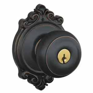 SCHLAGE F51A GEO 716 BRK Knob Lockset, 2, Georgian/Brookshire, Antique Bronze, Different | CT9ZQU 49ZG47