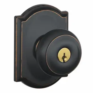 SCHLAGE F51A GEO 716 CAM Knob Lockset, 2, Georgian/Camelot, Antique Bronze, Different | CT9ZRP 49ZG48