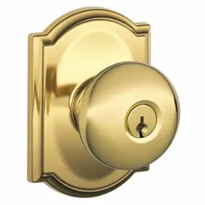 SCHLAGE F51A PLY 605 CAM Knob Lockset, 2, Plymouth/Camelot, Bright Brass, Different | CT9ZWE 49ZG53