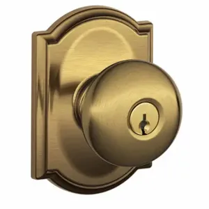 SCHLAGE F51A PLY 609 CAM Knob Lockset, 2, Plymouth/Camelot, Antique Brass, Different | CT9ZVT 49ZG54